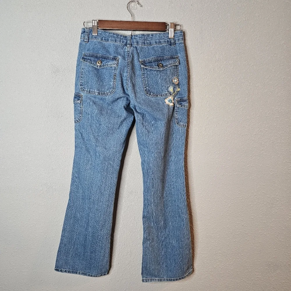 Vtg Blue Heart‎ Girls Blue Jeans Size 14 Embroidered Flower Straight Leg